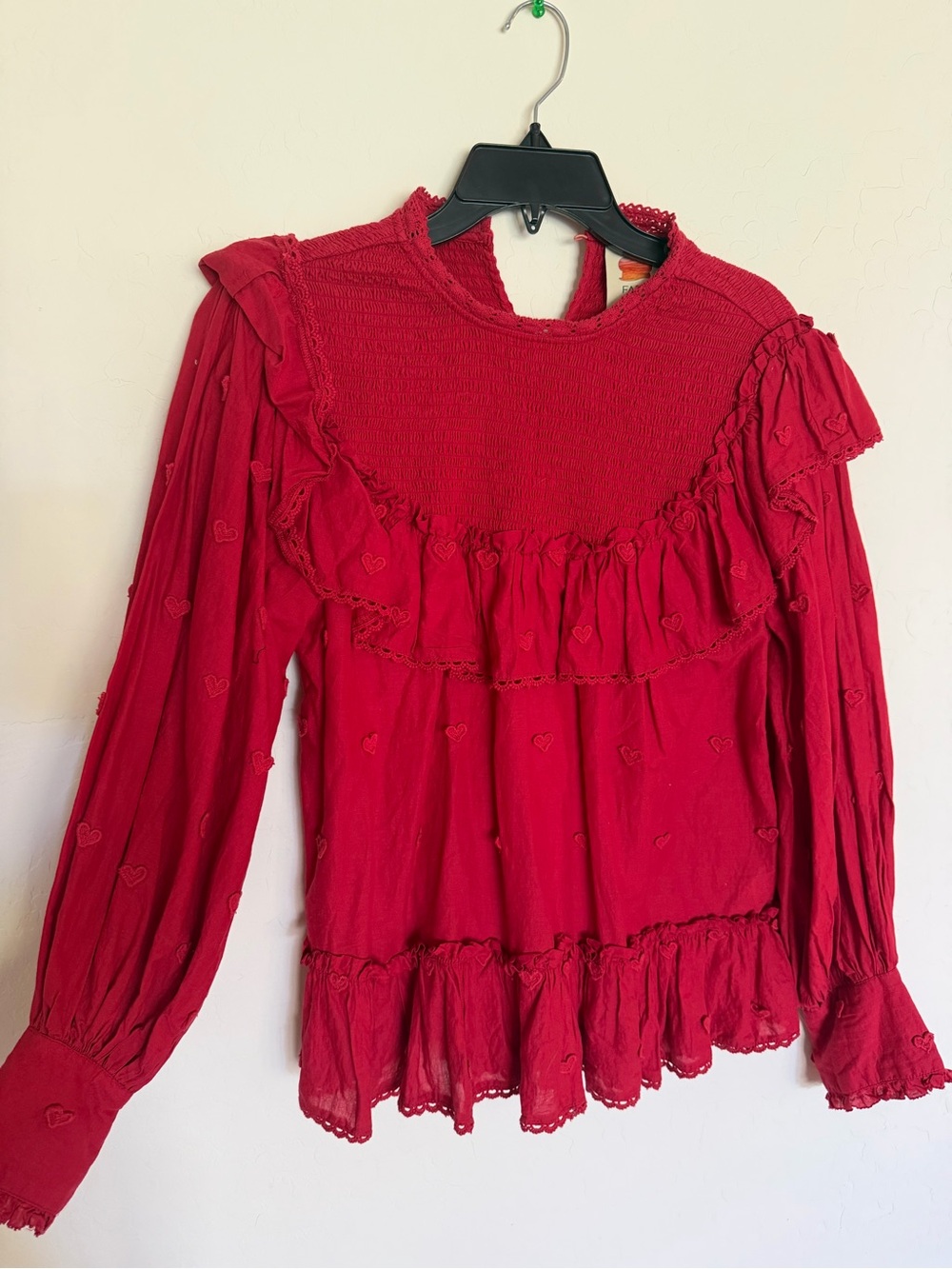 FARM Rio Crimson Ruffle Heart-Embroidered Blouse - Picture 1 of 3